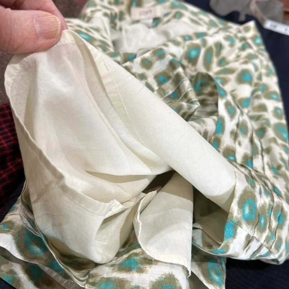 LOFT skirt cream aqua blue side zip lined 100% cotton Sz 10